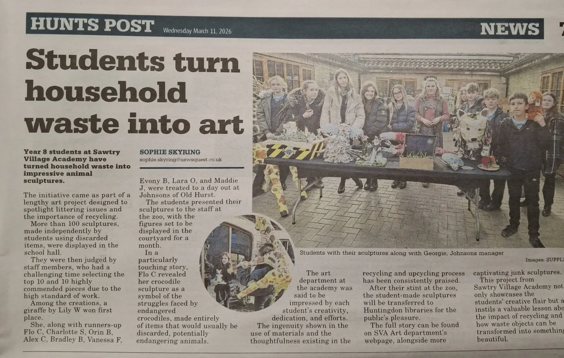 Year 8 Art Project features in the Hunts Post