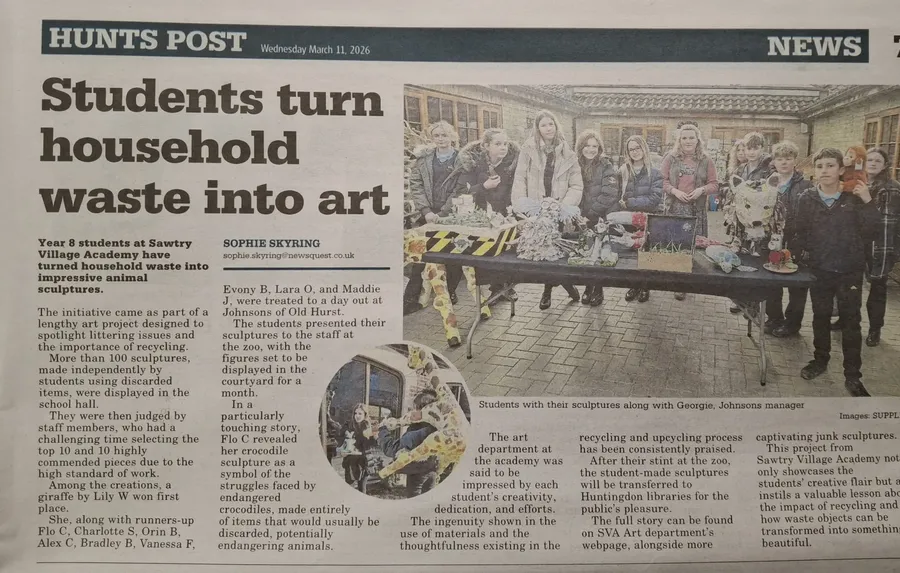Year 8 Art Project features in the Hunts Post